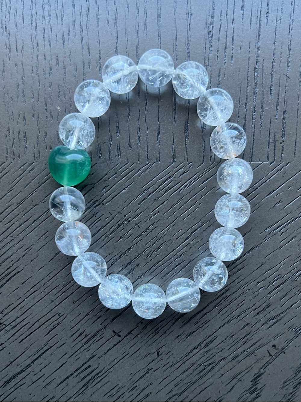 Lemurian quartz with fluorite heart bracelet 12mm SIZE 7.25’ - Picture 2 of 5